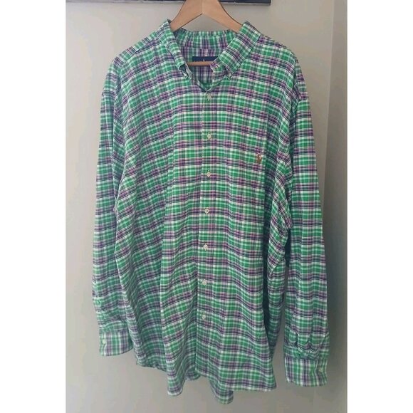 Ralph Lauren Button Down Shirt Size Green 3XB Big Green Plaid Work - Picture 1 of 8